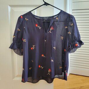 Madewell Embroidered Ruffle-Sleeve Top in Sweet Blossoms